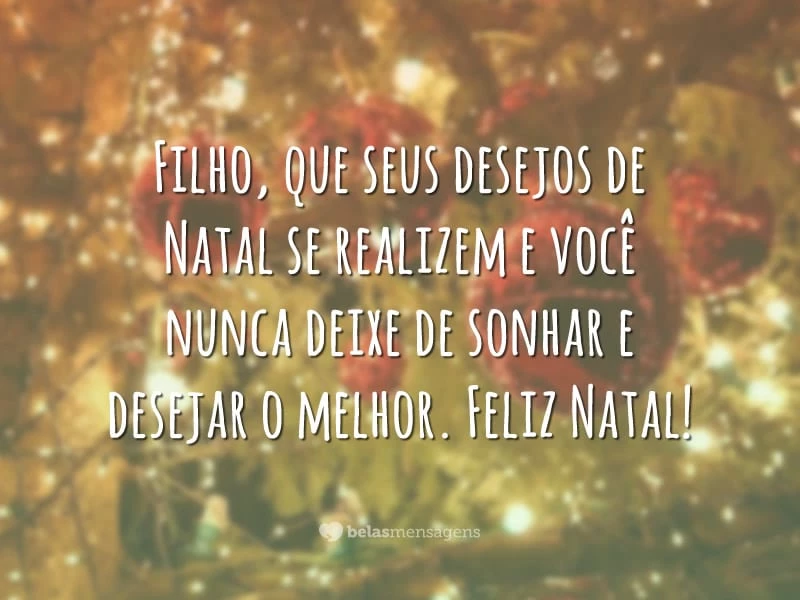 Filho, que seus desejos de Natal se realizem e você nunca deixe de sonhar e desejar o melhor. Feliz Natal!