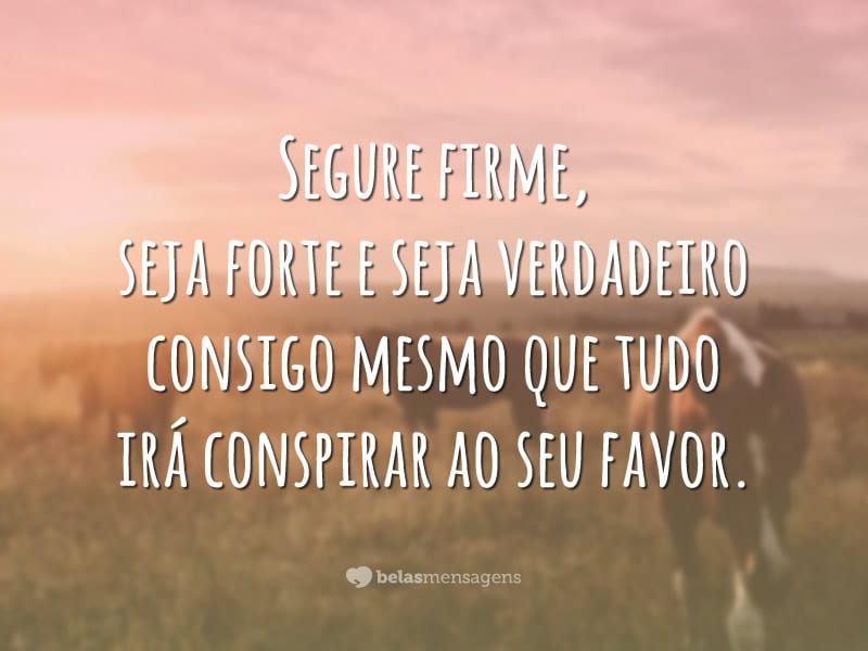 Segure firme, seja forte e seja verdadeiro consigo mesmo que tudo irá conspirar ao seu favor.