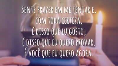 Me provoca e me estimula a querer sempre mais a cada segundo que passa. Sente prazer em me tentar e, com toda certeza, é disso que eu gosto, é disso que eu quero provar. É você que eu quero agora.