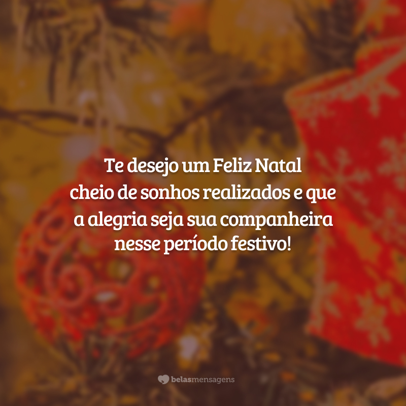 Te desejo um Feliz Natal cheio de sonhos realizados e que a alegria seja sua companheira nesse período festivo!