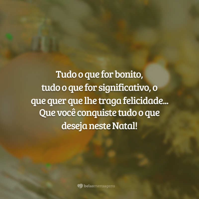 Tudo o que for bonito, tudo o que for significativo, o que quer que lhe traga felicidade... Que você conquiste tudo o que deseja neste Natal!