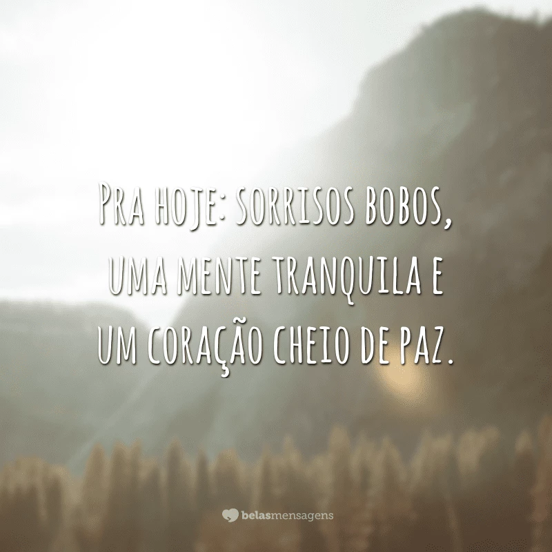 Pra hoje: sorrisos bobos, uma mente tranquila e um coração cheio de paz.