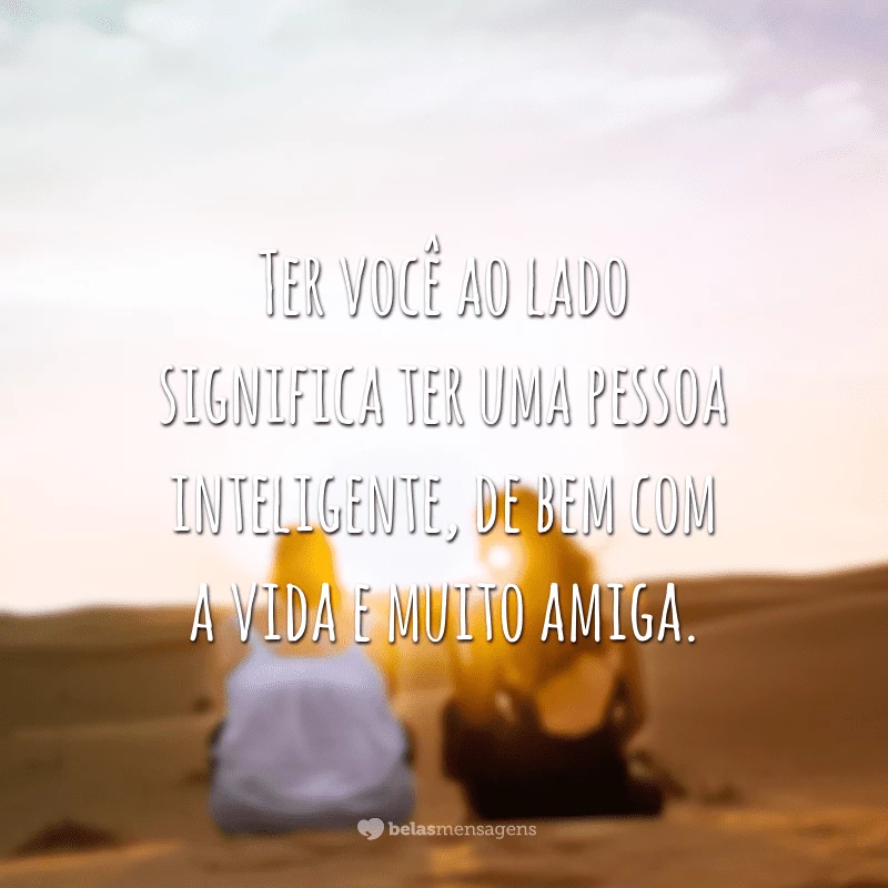 Ter você ao lado significa ter uma pessoa inteligente, de bem com a vida e muito amiga.