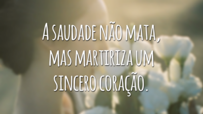 A saudade não mata, mas martiriza um sincero coração.