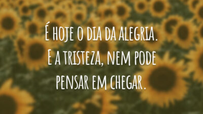 É hoje o dia da alegria. E a tristeza, nem pode pensar em chegar.