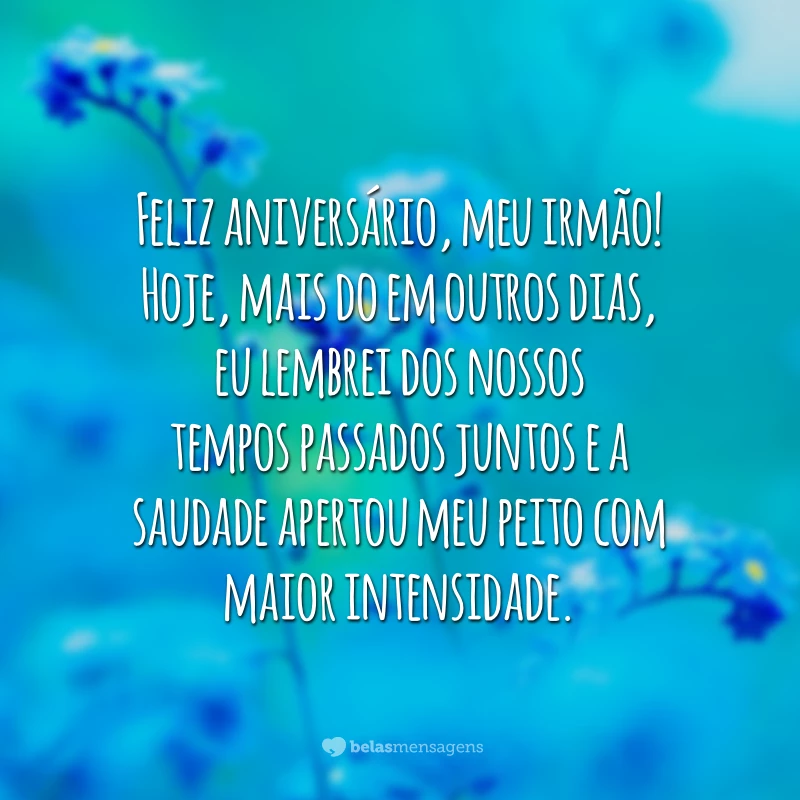 Feliz aniversário, meu irmão! Hoje, mais do em outros dias, eu lembrei dos nossos tempos passados juntos e a saudade apertou meu peito com maior intensidade.