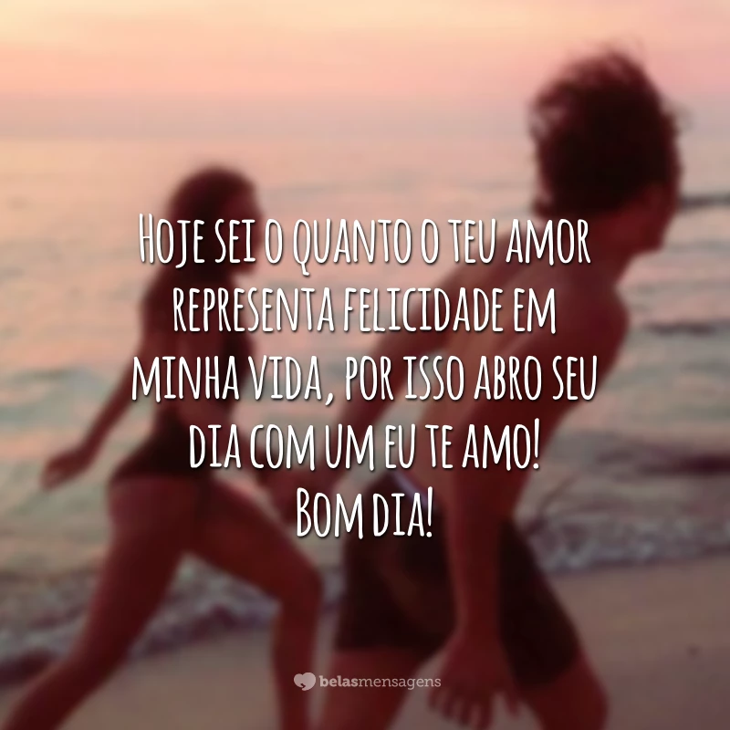 Hoje sei o quanto o teu amor representa felicidade em minha vida, por isso abro seu dia com um eu te amo! Bom dia!