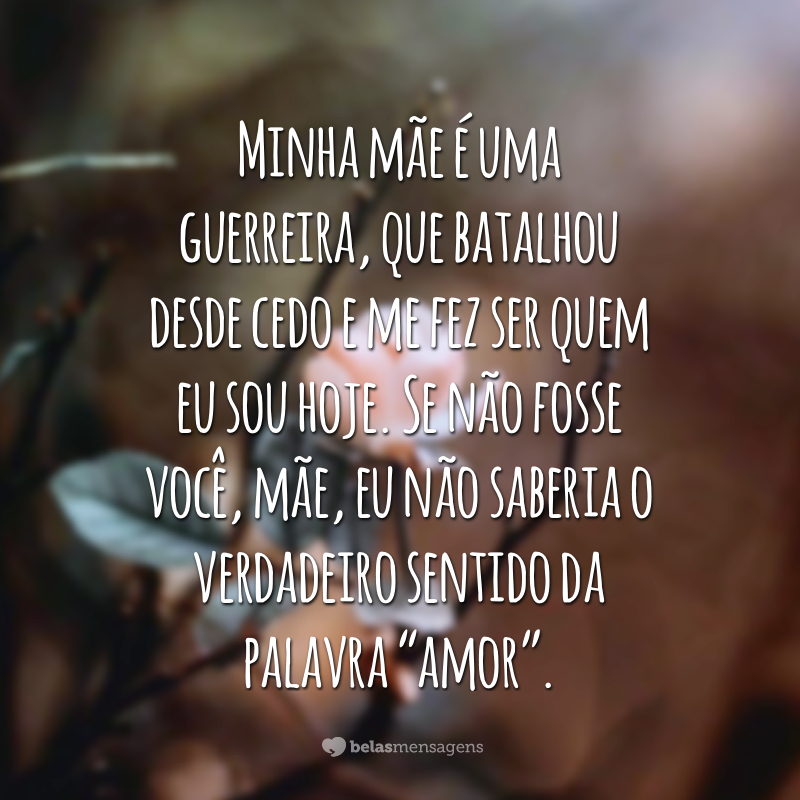 Minha mãe é uma guerreira, que batalhou desde cedo e me fez ser quem eu sou hoje. Se não fosse você, mãe, eu não saberia o verdadeiro sentido da palavra “amor”.