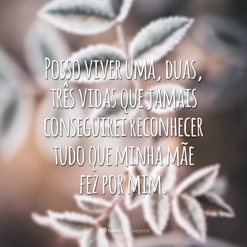 Posso viver uma, duas, três vidas que jamais conseguirei reconhecer tudo que minha mãe fez por mim.