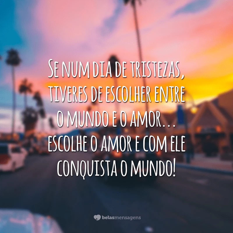 Se num dia de tristezas, tiveres de escolher entre o mundo e o amor... escolhe o amor e com ele conquista o mundo!