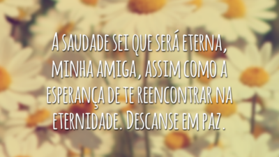 A saudade sei que será eterna, minha amiga, assim como a esperança de te reencontrar na eternidade. Descanse em paz.