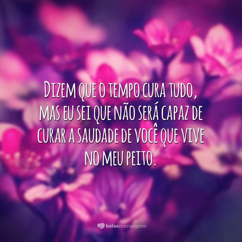 Dizem que o tempo cura tudo, mas eu sei que não será capaz de curar a saudade de você que vive no meu peito.