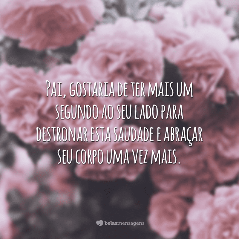 Pai, gostaria de ter mais um segundo ao seu lado para destronar esta saudade e abraçar seu corpo uma vez mais.