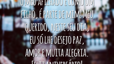 O meu afilhado é como um filho, é parte de mim! Meu querido, neste seu dia, eu só lhe desejo paz, amor e muita alegria. Feliz aniversário!