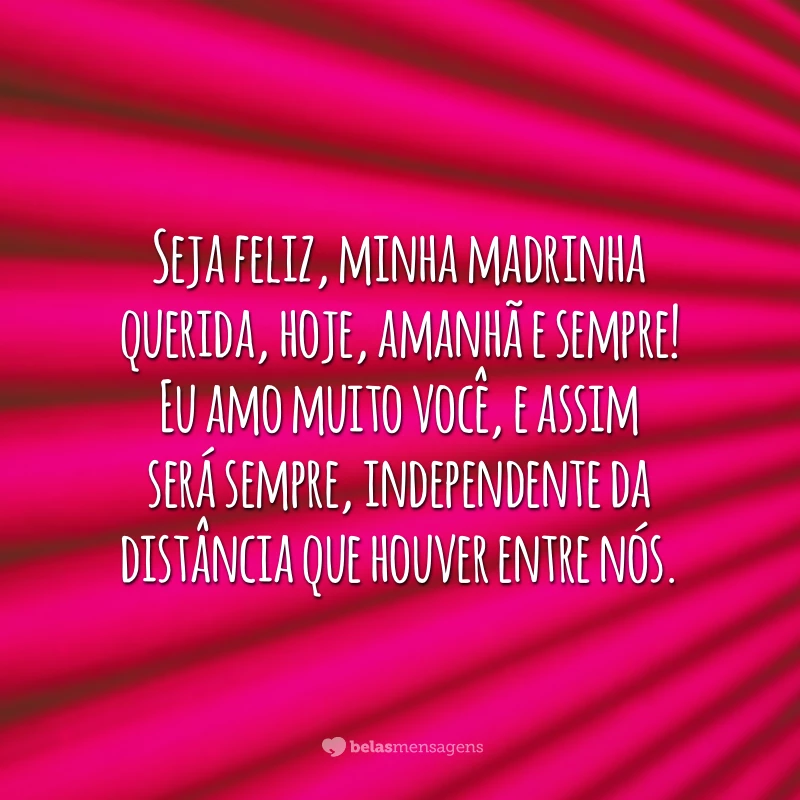 Seja feliz, minha madrinha querida, hoje, amanhã e sempre! Eu amo muito você, e assim será sempre, independente da distância que houver entre nós.