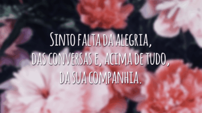 Sinto falta da alegria, das conversas e, acima de tudo, da sua companhia.