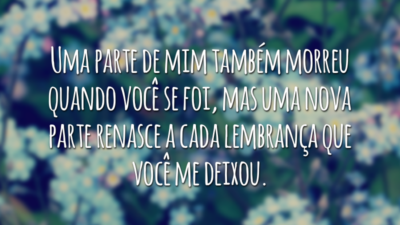 Uma parte de mim também morreu quando você se foi, mas uma nova parte renasce a cada lembrança que você me deixou.