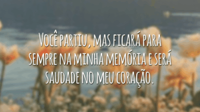 Você partiu, mas ficará para sempre na minha memória e será saudade no meu coração.
