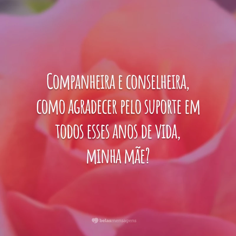 Companheira e conselheira, como agradecer pelo suporte em todos esses anos de vida, minha mãe?