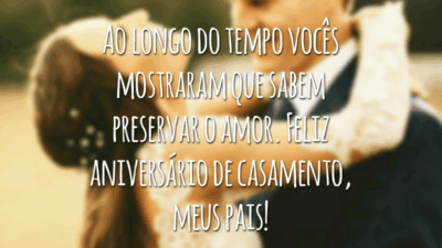 Quero expressar minha admiração e ao mesmo tempo felicitá-los pelo aniversário de casamento de vocês. Ao longo do tempo vocês mostraram que sabem preservar o amor. Feliz aniversário de casamento, meus pais!