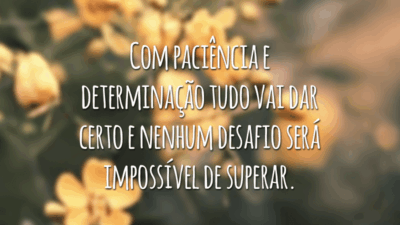 Com paciência e determinação tudo vai dar certo e nenhum desafio será impossível de superar.