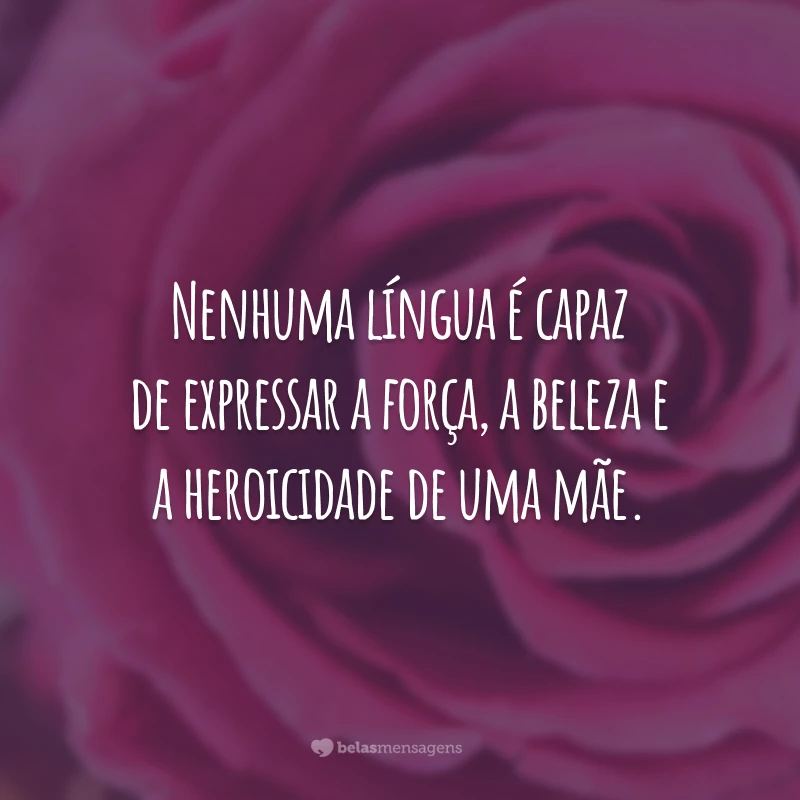 Nenhuma língua é capaz de expressar a força, a beleza e a heroicidade de uma mãe.