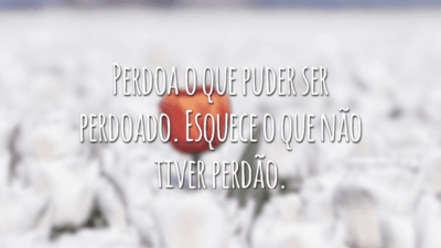 Perdoa o que puder ser perdoado. Esquece o que não tiver perdão.