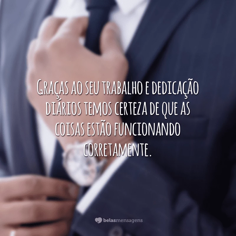 Graças ao seu trabalho e dedicação diários temos certeza de que as coisas estão funcionando corretamente.