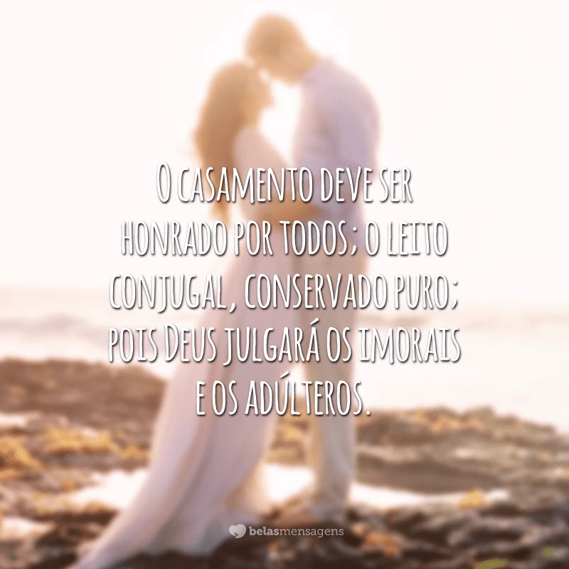 O casamento deve ser honrado por todos; o leito conjugal, conservado puro; pois Deus julgará os imorais e os adúlteros.