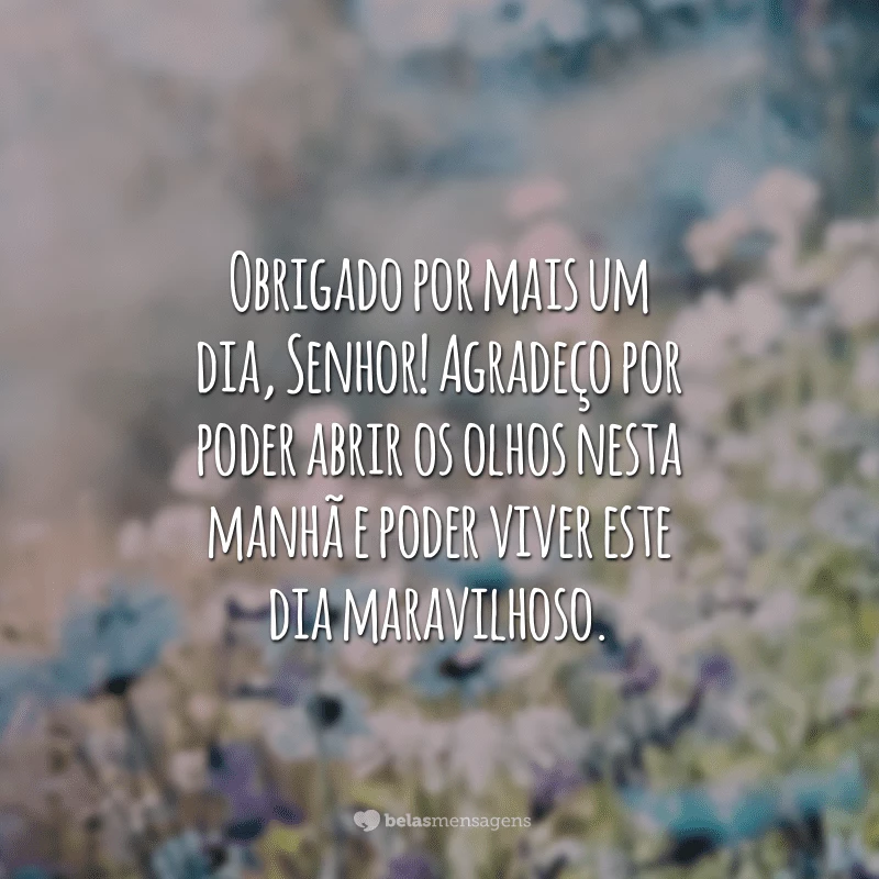 Obrigado por mais um dia, Senhor! Agradeço por poder abrir os olhos nesta manhã e poder viver este dia maravilhoso.