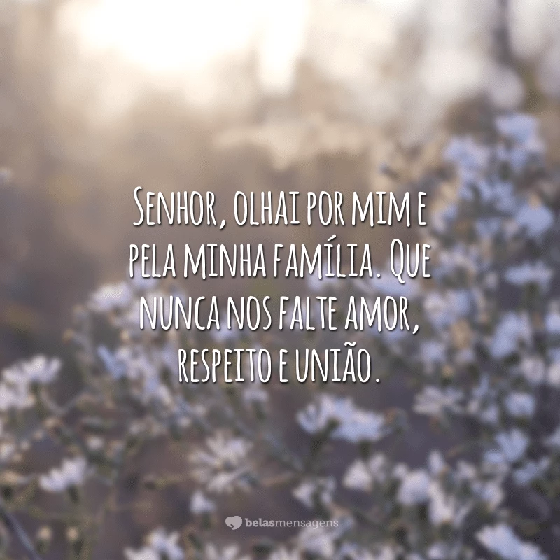 Senhor, olhai por mim e pela minha família. Que nunca nos falte amor, respeito e união.