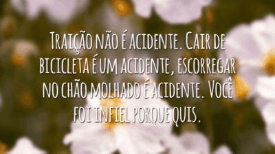 Traição não é acidente. Cair de bicicleta é um acidente, escorregar no chão molhado é acidente. Você foi infiel porque quis.