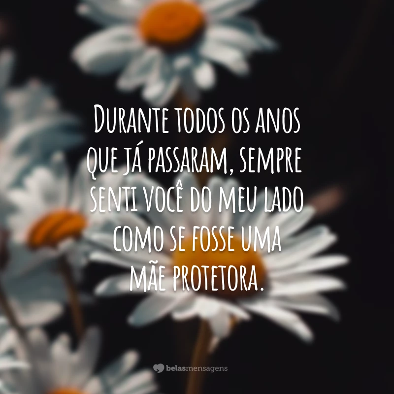 Durante todos os anos que já passaram, sempre senti você do meu lado como se fosse uma mãe protetora.