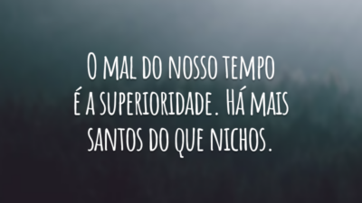 O mal do nosso tempo é a superioridade. Há mais santos do que nichos.