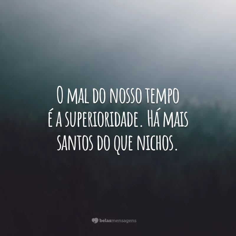 O mal do nosso tempo é a superioridade. Há mais santos do que nichos.