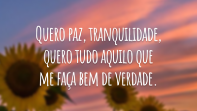 Quero paz, tranquilidade, quero tudo aquilo que me faça bem de verdade.