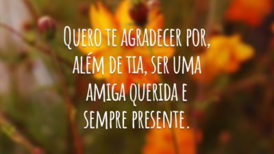 Quero te agradecer por, além de tia, ser uma amiga querida e sempre presente.