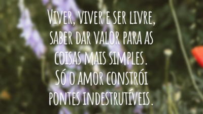 Viver, viver e ser livre, saber dar valor para as coisas mais simples. Só o amor constrói pontes indestrutíveis.
