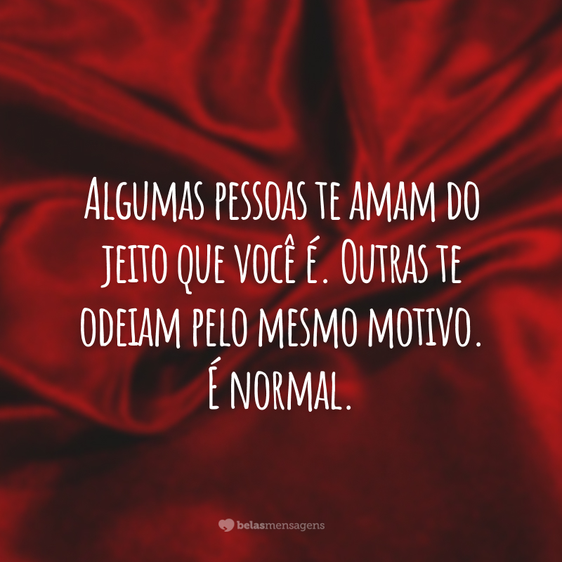 Algumas pessoas te amam do jeito que você é. Outras te odeiam pelo mesmo motivo. É normal.