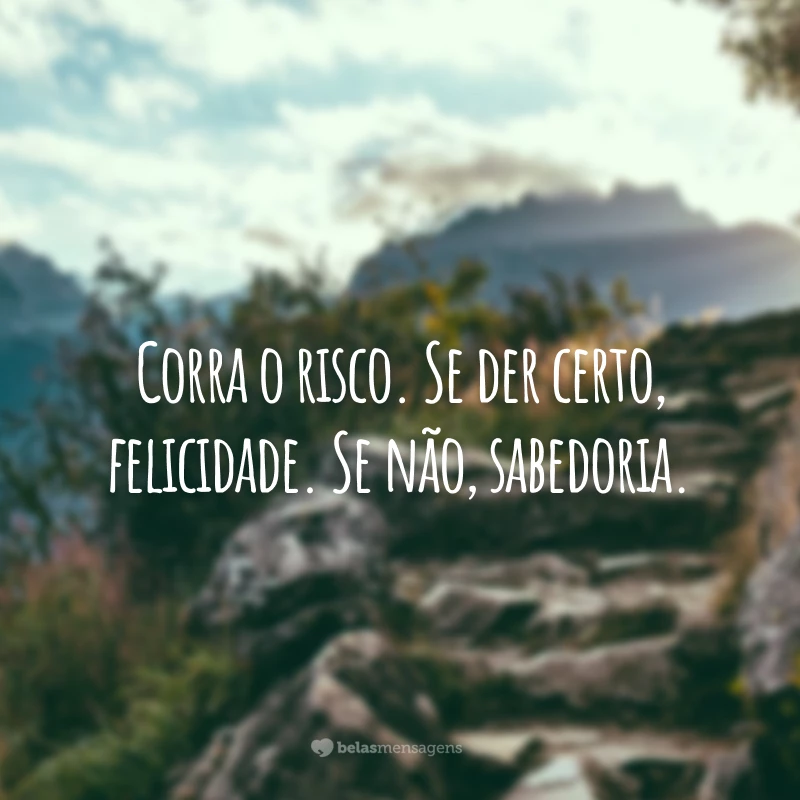 Corra o risco. Se der certo, felicidade. Se não, sabedoria.