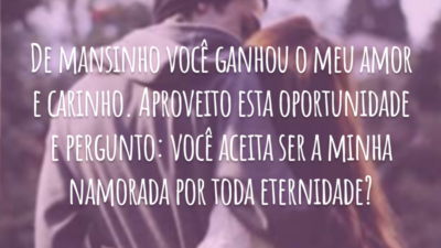 De mansinho você ganhou o meu amor e carinho. Aproveito esta oportunidade e pergunto: você aceita ser a minha namorada por toda eternidade?