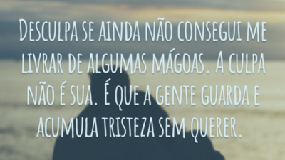 Desculpa se ainda não consegui me livrar de algumas mágoas. A culpa não é sua. É que a gente guarda e acumula tristeza sem querer.