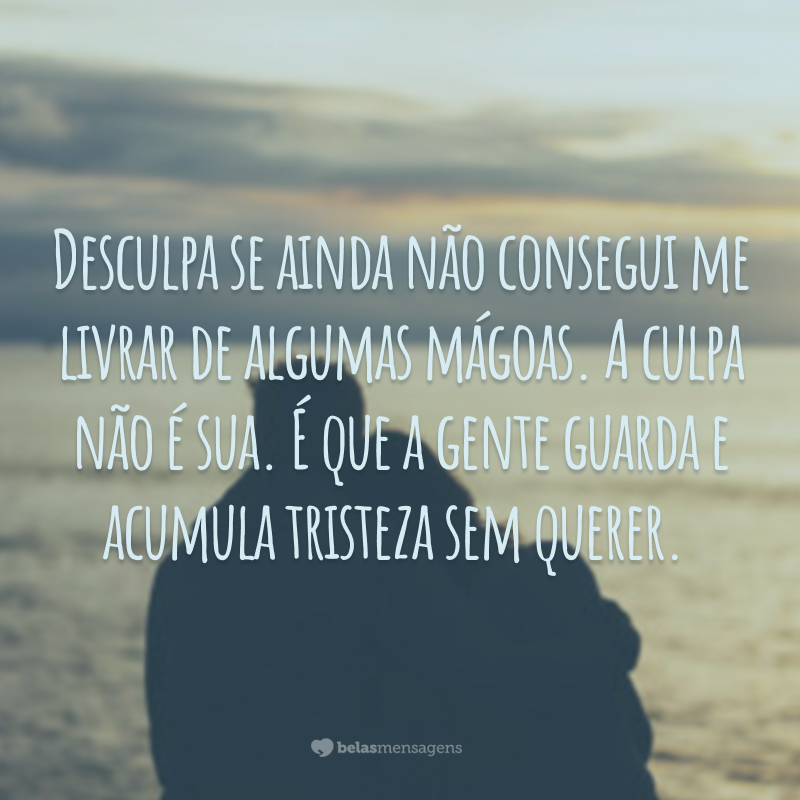 Desculpa se ainda não consegui me livrar de algumas mágoas. A culpa não é sua. É que a gente guarda e acumula tristeza sem querer.