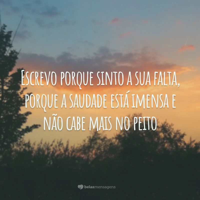 Escrevo porque sinto a sua falta, porque a saudade está imensa e não cabe mais no peito, eu preciso saber que de alguma forma ainda estamos conectados e a senhora pode sentir todo o meu amor.