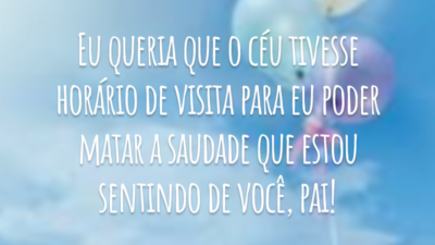 Eu queria que o céu tivesse horário de visita para eu poder matar a saudade que estou sentindo de você, pai!