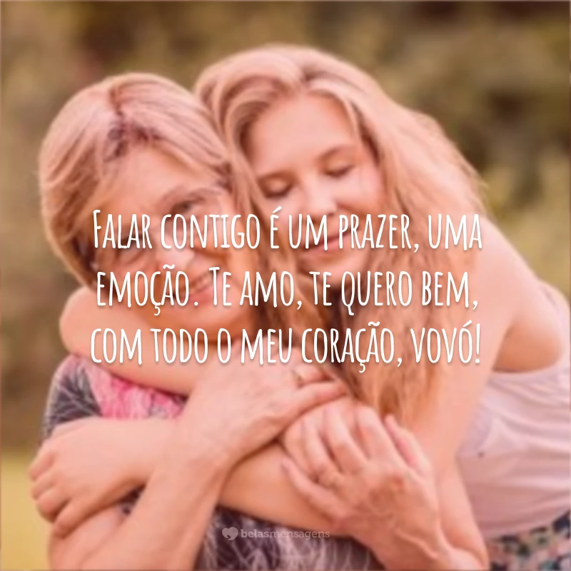 Falar contigo é um prazer, uma emoção. Te amo, te quero bem, com todo o meu coração, vovó!