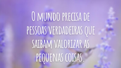 O mundo precisa de pessoas verdadeiras que saibam valorizar as pequenas coisas.