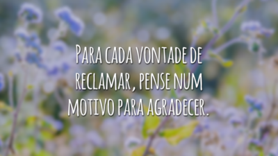 Para cada vontade de reclamar, pense num motivo para agradecer.