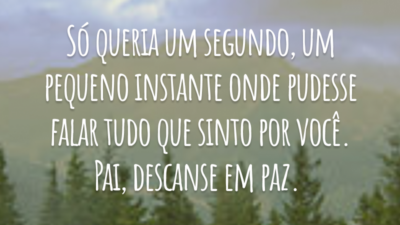 Só queria um segundo, um pequeno instante onde pudesse falar tudo que sinto por você. Pai, descanse em paz.