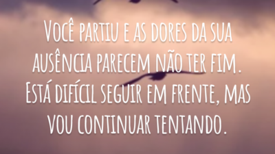 Você partiu e as dores da sua ausência parecem não ter fim. Está difícil seguir em frente, mas vou continuar tentando.